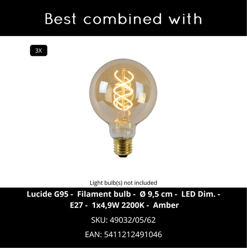 Lucide GRANTHAM - Suspension - 3xE27 - Café - Vibes - CROSSSELL
